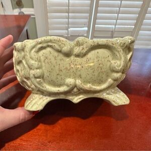 Vintage Green And Brown Speckled Ceramic Planter Dish